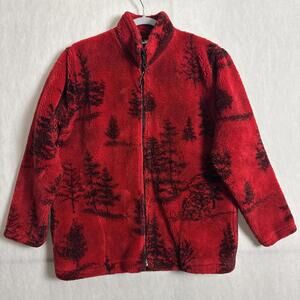 Black Mountain Women's Small Full Zip Tree / Woods Print Fleece Full Zip Jacket